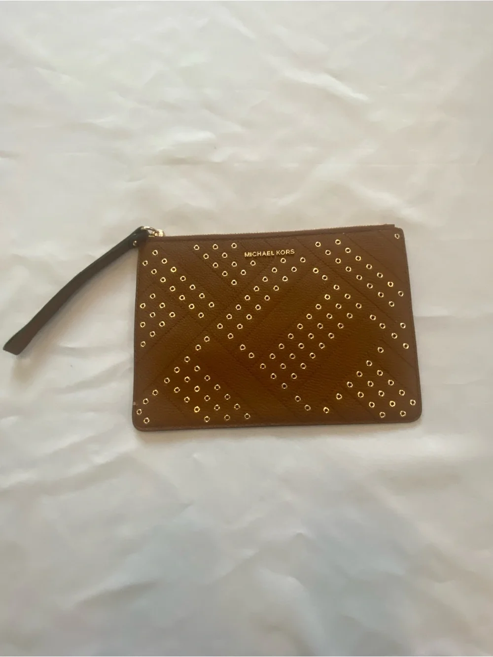 Michael Kors Brown Studded Zip Wristlet Pouch